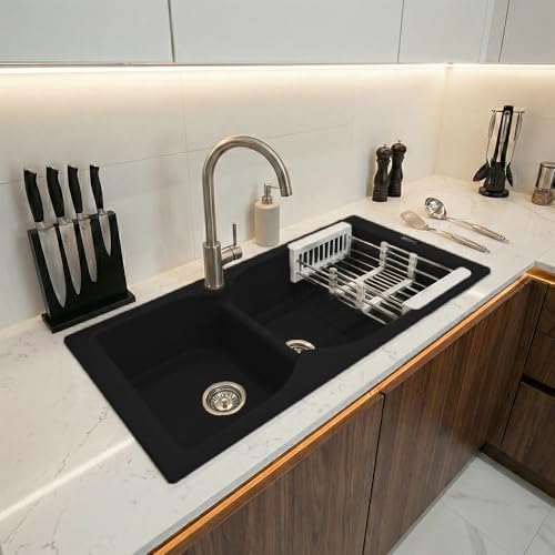 Image of JAYKO Quartz Acrylic Kitchen Sink for Modular Kitchen | Granite Finish, Scratch & Heat Resistant | Easy to Clean & Stylish Sink for Home (SI, 40x20in)