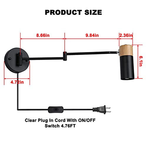 Image of COSYLUX Modern Swing Arm Plug in Wall Sconces for Bedroom, Black