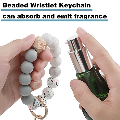 Mtlee 3 Pieces Silicone Keychain Beaded Wristlet Key Ring Bracelet Beaded Keychain With Leather Tassel For Women (Retro Color) #TOP4
