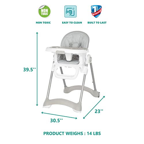 Dream On Me Solid Times High Chair For Babies And Toddlers In Grey, Multiple Recline And Height Positions, Lightweight Portable Baby High Chair, 5 Point Safety Harness, Easy To Clean Surface #TOP2