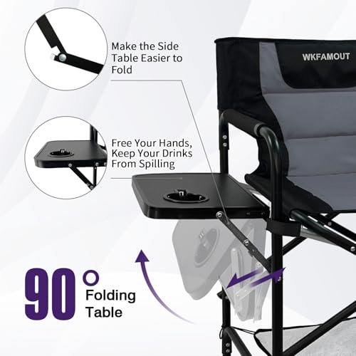 WKFAMOUT Tall Folding Directors Chair with Side Table 30.71\" Seat Height Foldable Camping Chair Bar Stool for Makeup Artist Face Painting with Footrest and Storage Pocket Supports 350LBS