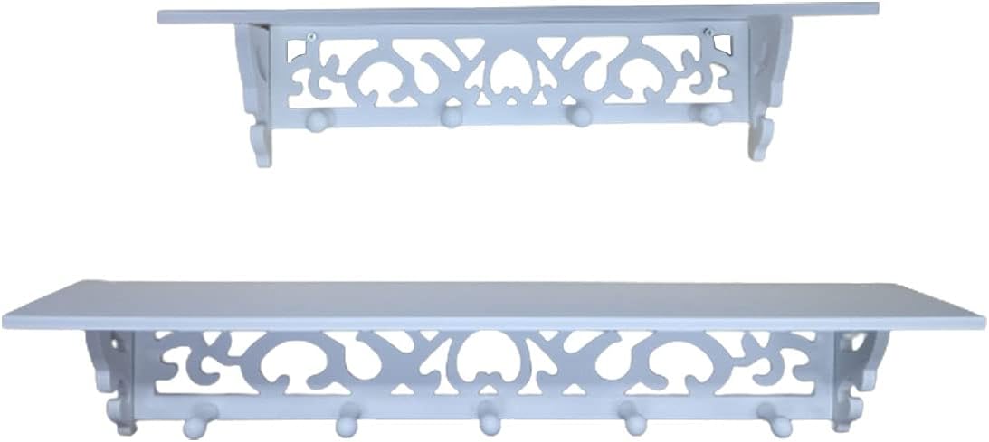 HADAAYA Wall Mounted Shelves, White Filigree Decorative Floating Shelf as Living Room / Bedroom Display Rack for Toys, Succulent Pots, and Photo Frames (21.5" Long)