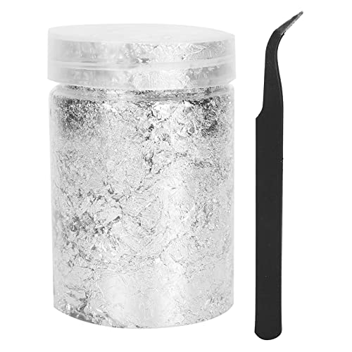 10g Nail Art DIY Gold Flakes Shiny Silver Foil Glitter Decoration Manicure Tool Silver Aluminum Metallic Foil Flakes for Resin Jewelry Making,Gold Leaf Gilding Resin Flakes,Nails,Painting Art, N