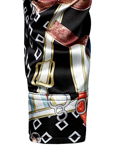 Image of ZEROYAA Men's Luxury Printed Silk Like Satin Button Down Dress Shirt for Party Prom