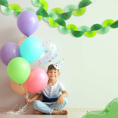 Image of 3 Pack Wedding Paper Fans Garland 15.6ft Colorful Background Ceiling Hanging Decorations Paper Garland Decorations Set for Birthday Party Supplies 3D Bachelorette Party Decorations (Green)
