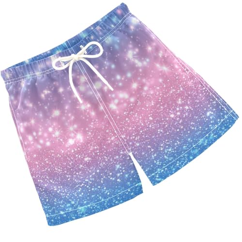 Pigsaly Boys Swim Trunks Pink Blue Gradient Flashing Glitter Boys Board Shorts Swimsuit Swimwear Summer Bathing Suit 5T