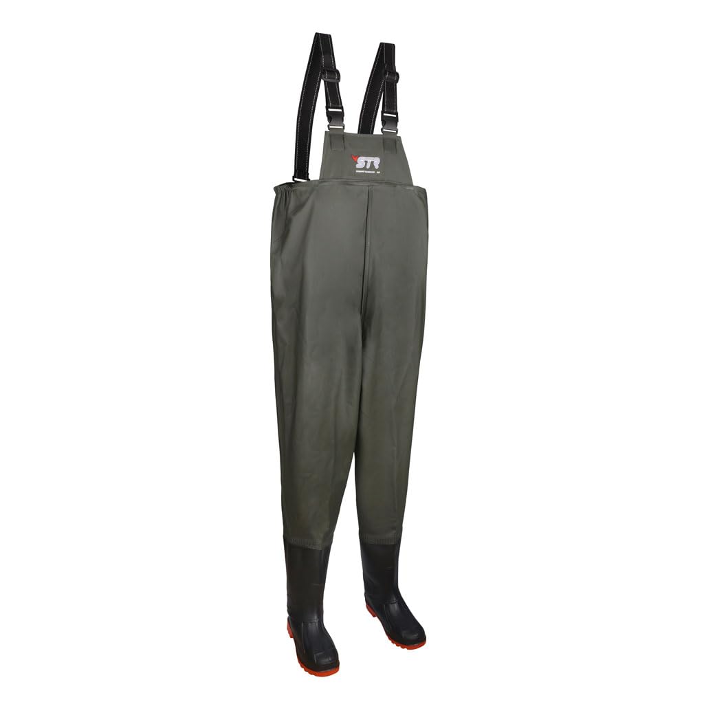 STR Hydro Wader – Scafandro da Pesca Impermeabile in PVC con Stivali Antiscivolo, Salopette Waders Heavy Duty per Pesca, Caccia e Outdoor