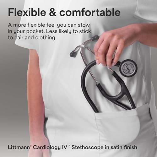 Image of 3M Littmann Cardiology IV Stethoscope, 6177C, 27 inch Black Satin Finish Tube for Added Comfort, Flexibility and Cleanability, Mirror-Finish Chestpiece and Stem, More Than 2X as Loud, Weighs Less