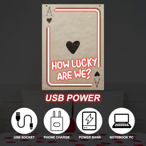 Image of Ace of Heart Neon Sign, How Lucky Are We LED Light, Gift for Lover