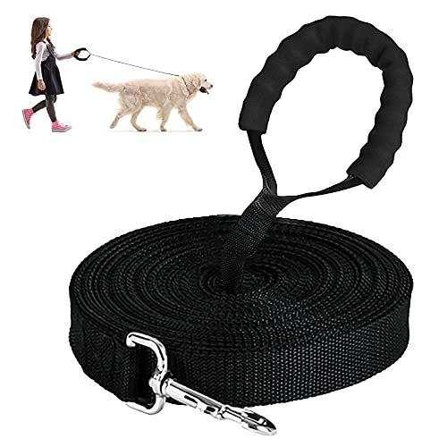 Hundeleine, 10 m lange Nylon-Hundeleine für kleine, mittelgroße und große Hunde, robuste lange Leine für das Tracking von Gehorsamkeit mit bequemem gepolstertem Griff (schwarz, 10 m) Cover