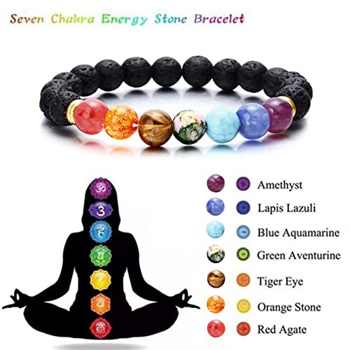 Chakra Bracelets For Women Reiki Healing Crystals Yoga Beads Stretch Bracelet Handmade Natural Gemstones Braided Rope Elastic String Cuff Beads Bangle Anxiety Relief Meditation Spiritual Gift #TOP1