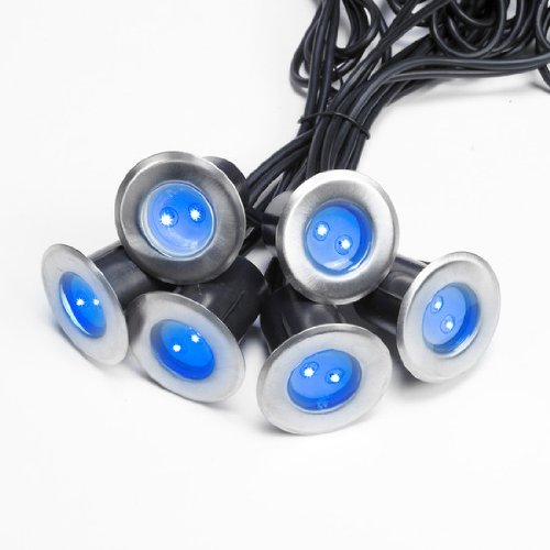 Lights4fun Lot de 6 Lampes Spots LED Bleues en INOX pour Terrasse avec Panneau Solaire