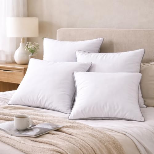 18x18 Throw Pillow Inserts Set of 4, 500g Extra Filled Decorative Pillow Inserts with Grey Piped Edge, Soft Fluffy Supportive Couch Sofa Bed Pillow Forms, Hypoallergenic Polyester Fiber, White — view 5