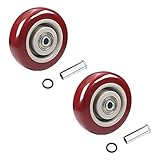 Juvielich 4 Inch Wheels 2Pcs 4' Cart Wheel with 3/8' Bore 4 Inch PU Caster Wheels,Heavy Duty Plate Caster,Wheel Only,Push Cart Replacement for Trailer,Saw Table,Stage Toolbox,Bed,Corn Board