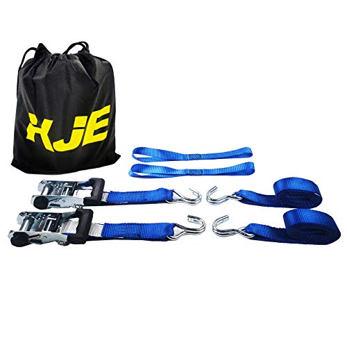 Ratchet Straps Heavy Duty Tie Down Set, 2508 Break Strength - (4) Heavy Duty 1.5.' x 8' Cargo Tiedowns with Padded Handles & Coated Chromoly S Hooks + (2) Soft Loop Tie Downs Strap KJE