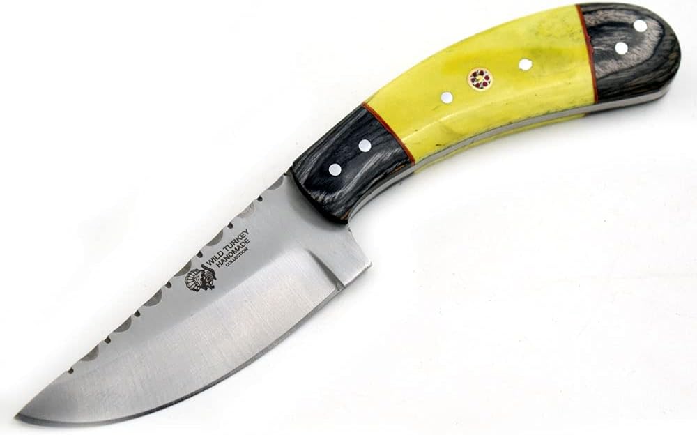 Wild Turkey Handmade Collection Full Tang Fixed Blade Hunting Knife w/Genuine Leather Sheath