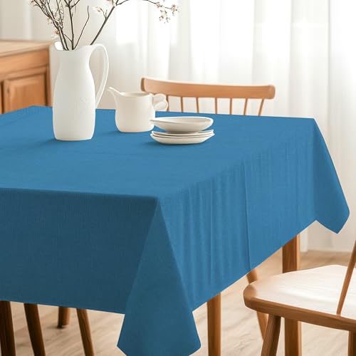 Image of R home 100% Cotton Solid Table Cover | 200 GSM Thick Fabric, Anti-Skid | Machine Washable & Reusable | Ideal for Dining Table & Centre Table, Easy Maintenance | Azule Blue | 56 x 56 Inch