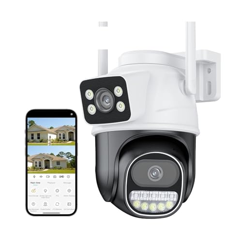 TRPLFGHZ Security Camera, 8MP 4K IP Camera Outdoor 4X Zoom Dual Lens Screens PTZ Ai Auto Tracking CCTV Surveillance Video for Home Security(8MP NO SD Card)