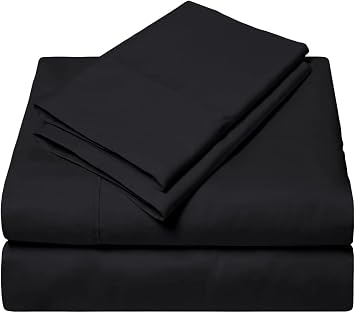 Cotton Sheets Set 4 Piece, 100% Egyptian Cotton 600 Thread Count, Fitted Sheets fitt Upto 15 Inch Deep Pocket, Crisp Cool and Strong Bed Linen Set- Black Solid Queen Size