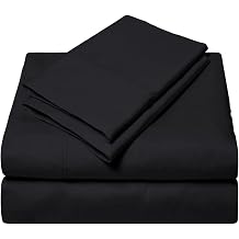 Cotton Sheets Set 4 Piece, 100% Egyptian Cotton 600 Thread Count, Fitted Sheets fitt Upto 22 Inch Deep Pocket, Crisp Cool and Strong Bed Linen Set- Black Solid Twin XXL Size