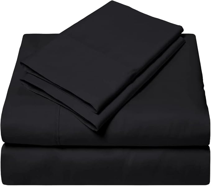 BALAJI EXPORT 100% Egyptian Cotton, 3 Pieces Bedding Set- 1 Flat Bed Sheet and 2 Pillow Covers- 400 Thread Count- Wrinkle Free & Breathable Bedsheet Set -Black Solid, King Size.