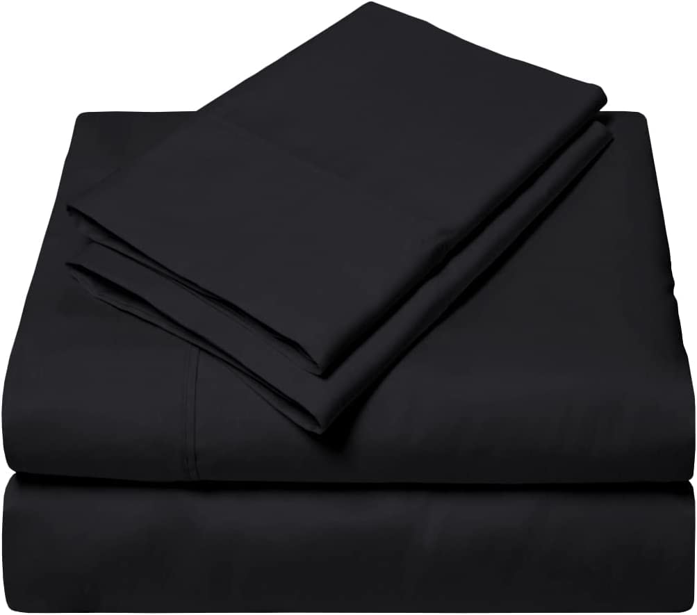100% Organic Bamboo Bed Sheet Set For Small Double Size Bed, 40cm Deep Pocket Fitted Sheet, Cooling Sheet Set 4pc - 1 Flat Sheet, 1 Fitted Sheet & 2 Pillowcases - (Black Solid, Small Double)
