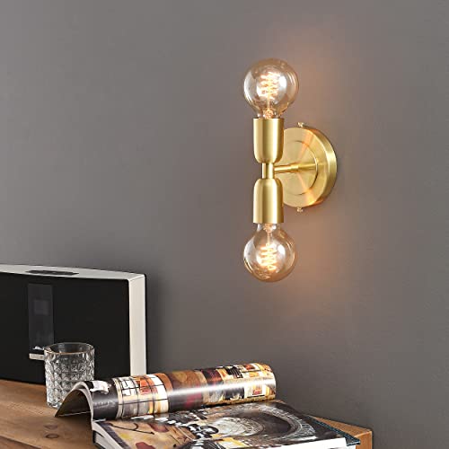 Image of BRIGHTTIA Luna Duo 2 Light Wall Sconce - Mid Century Modern Fixture for Wall & Ceiling - Minimalist Edison Lamp for Hallway and Bathroom Vanity - Brushed Gold (BW0026-2G)