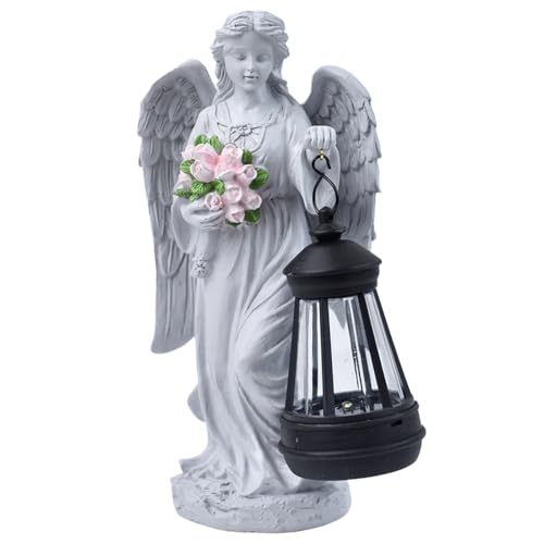 Solar Angel Outdoor Decor Garden Statues, Resin Figurines Holding Solar Lantern, Solars Outdoor Sculptures for Outside, Lawn Ornament for Yard Patio Hallway