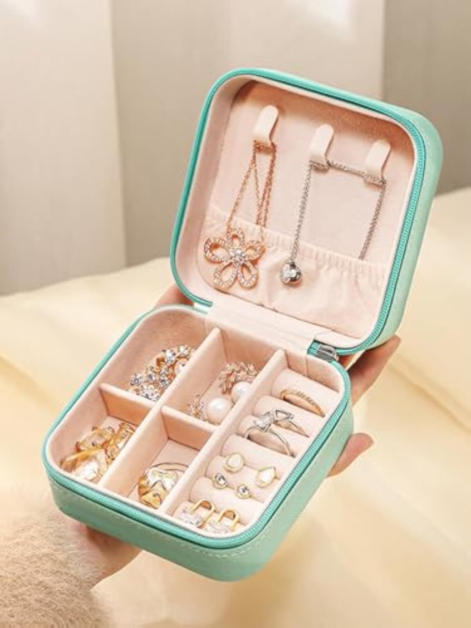 PU Leather Jewellery Organizer Storage Case for Rings, Earrings, Necklace