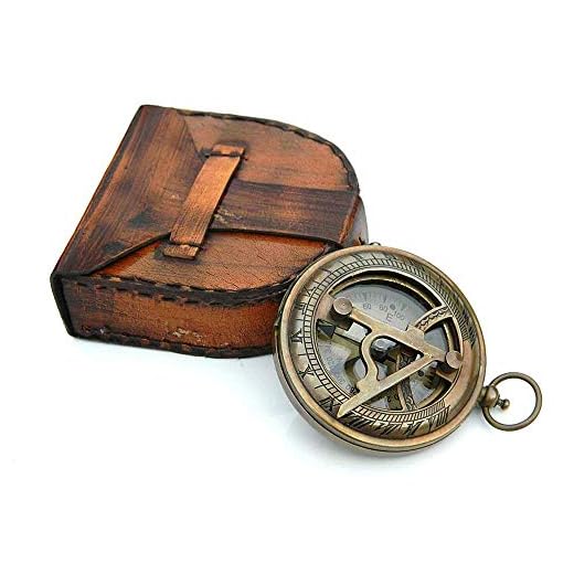 Personalized Vintage Sundial Compass with Leather Case,Brass Compass,Gift for Him,Engraved Compass,Sundial Push Compass for Camping, Hiking, Touring