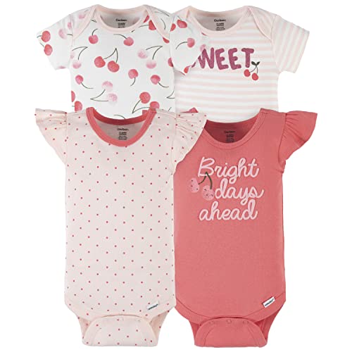 Image of Gerber baby-girls 4-pack Short Sleeve Onesies Bodysuits