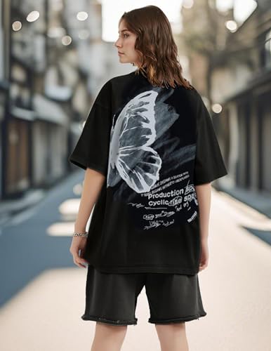 Vamtac Butterfly Graphic Tees Men Y2K Oversized Vintage T Shirts Loose Streetwear Short Sleeves Summer Tops