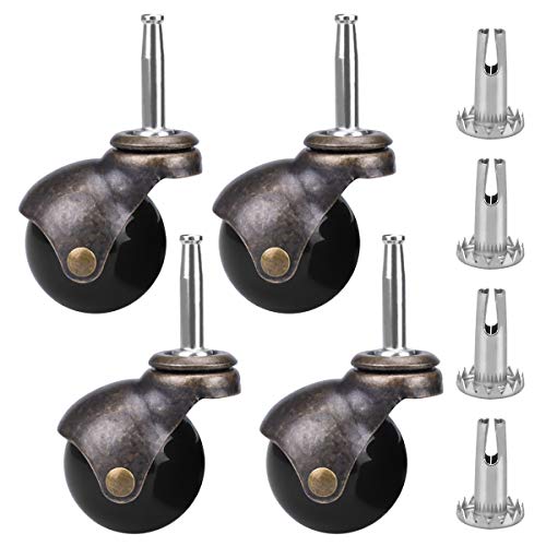 4 Pcs Ball Caster Heavy Duty Stem Swivel Wheel 2 Inch Vintage Stem Caster With 4 Sockets Antique Smooth Caster Wheel For Chairs Sofa Table Leg (Stem Casters Without Brake Lock) #TOP1