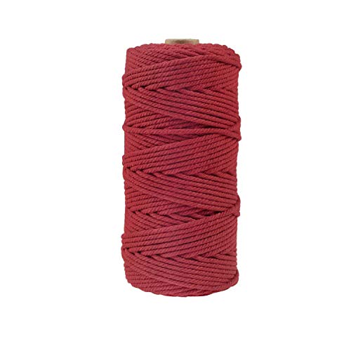 3mm x 100m Cuerda Algodó Cordel Natural para Macramé Colgador de Plantas, Envolver Regalo Navidad, Colgar Fotos, Manualidades, DIY Artesanía, Decoración Bohemia (rojo)