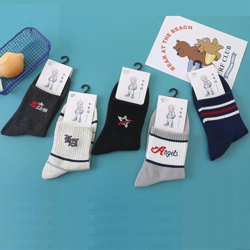 5 pairs - autumn and winter youth thick mid tube socks, personalized and simple casual sports mid tube cotton socks4