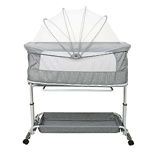 HUOLE Lit Jumeaux Bebe,Twin Nursery Center, Accessoire De Berceau Jumeau pour Parc, Lit De Bébé Dormeur avec Parents, Hauteur Réglable, Roue Universelle...
