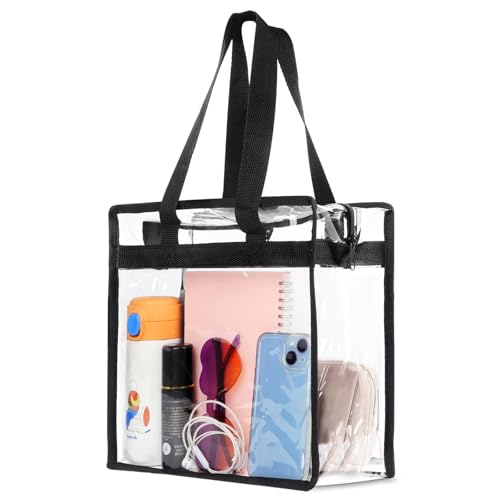 Hoiny Clear Bag for Stadium Events Approved, 12x6x12 Large Transparent Tote Bag with Zipper, Clear Bag Stadium Approved for Gym Concert Sports Festivals School