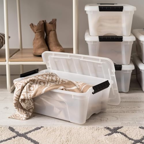 Image of IRIS USA 13 QT Plastic Storage Box with Lid and Latches - 6 Pack - BPA-Free, Discreet Organizing Solution, Durable Nestable Stackable Containers, Secure Pull Handle - Pearl