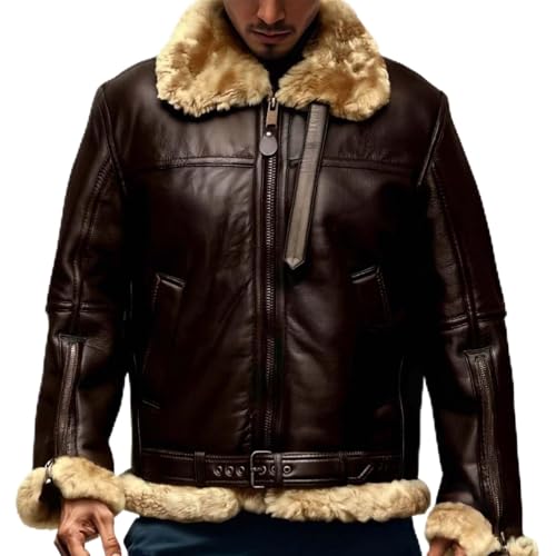 Chaqueta de Cuero Aviador para Hombre,Chaquetas Bomber de Piel para Hombre Chaqueta de Piel de Sintética para Chaquetas de Cuero Sintético para Hombres de Invierno, Piloto, con Cremallera, Informal