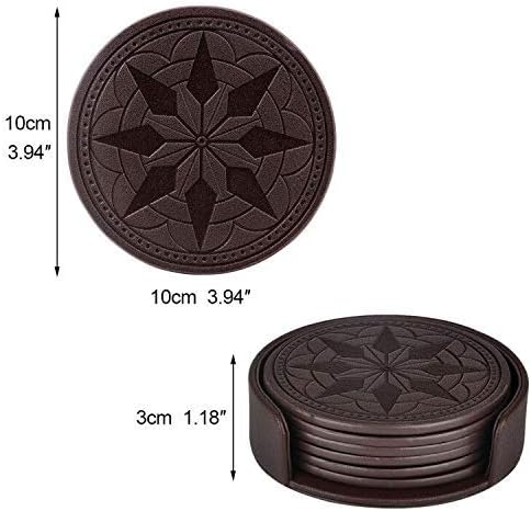 Coasters,PU Leather Coasters for Drinks Set of 6 with Holder Protect Your Furniture from Stains by 365park,Easter Gifts,Coffee