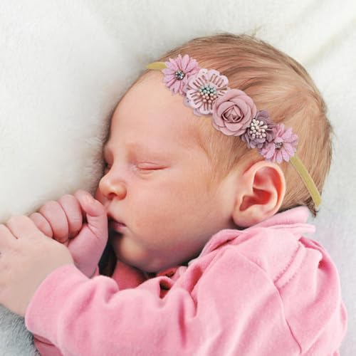 Image of Cinaci 4pcs Dusty Pink Soft Nursery Newborn Baby Receiving Swaddle Blanket with Matching Turban Hat Bow Headbands Floral Nylon Headbands for Baby Girls Newborn Infants