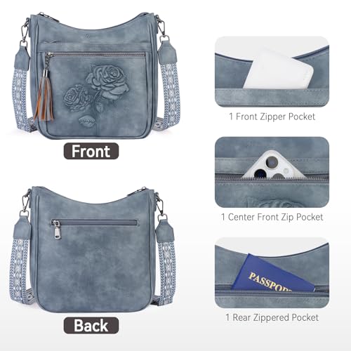 Image of Medium Crossbody Bags for Women,Vegan Leather Hobo Purses Embossed | Women's Shoulder Handbags with Adjustable Boho Strap for Daily Travel Lightweight Cross body Purses with Multi Pockets