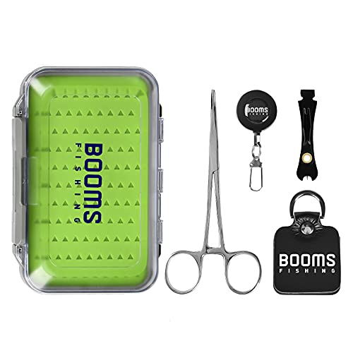 Booms Fishing FF2 Fly Fishing Accessories and Tools Kit, 5 in 1 Fly Fishing Gear Combo: Fly Fishing Forceps, Fly Fishing Nipper, Fly Fishing Leader Straightener, Zinger Retractor, Two-Sided Fly Box