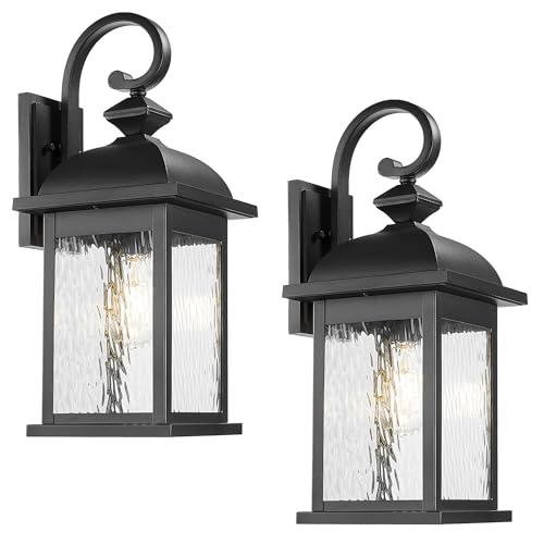 Image of FEMILA 21 inch Large Exterior Wall Light Fixtures, 2 Pack Anti-Rust Waterproof Outdoor Wall Lantern Porch Lights for Entryway, Patio, Garage, Doorway, Matte Black, 4FD54B2-2PK BK-WP