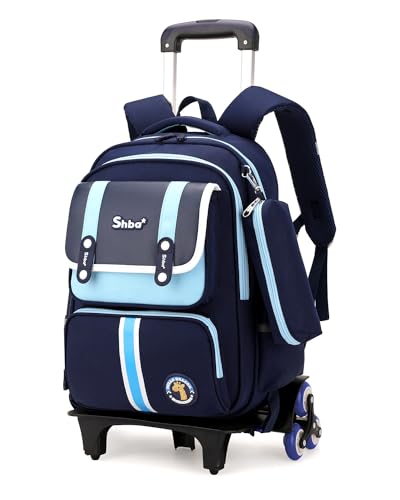 Wenlia Mochila Escolares con Ruedas, Mochilas infantiles con 6 ruedas, impermeable, duradera, con ruedas, para estudiantes de primaria, para niños, mochila extraíble para viajes/exteriores
