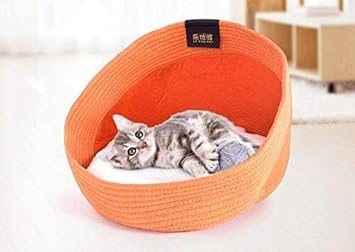 Emily Pets Cat Bed Felt Cave Pet Mat Sofa Lounger with Cushion (Size: Large, Color: Orange)