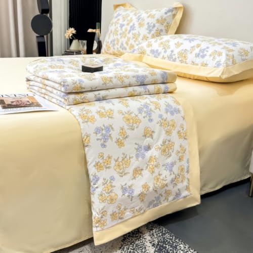 Odot Edredon Nordico Sin Funda 150 200, Edredón de Verano Lavable Sin Funda Ligera y Suave Transpirable Manta Refrescante Personas Colcha Acolchado para Cama (Pequeñas Flores Amarillas,150x200cm)