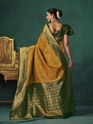 Image of EthnicJunction Women's Silk Blend floral Woven Saree With Blouse Piece | Wedding Saree