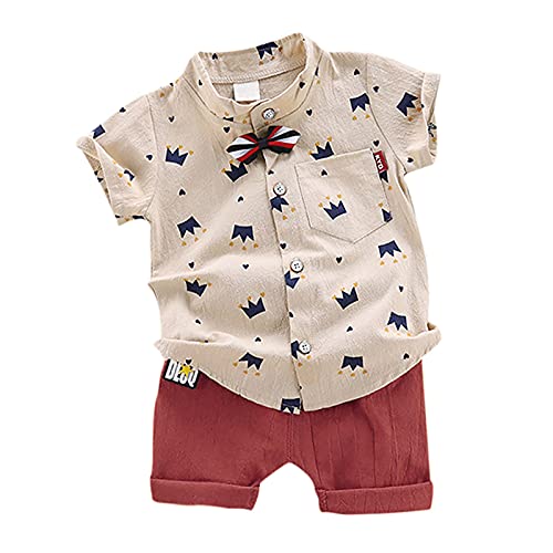 Baby Boy Summer Bodysuit Pull On Chic Designed Gentleman Baby Summer Clothes Cozy Classic Spring Fashion Outwear (Khaki, 90)