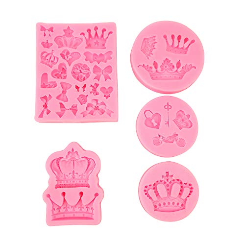 5 Pcs Silicone Crown Fondant Mold Candy Cake Decorating Tools, Chocolate Heart Key